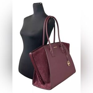 MICHAEL KORS Oxblood Pebble Leather Avril XL Tote